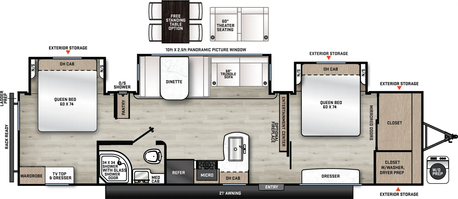 Catalina Legacy Edition 343BHTS (2 Queen Beds) Floorplan